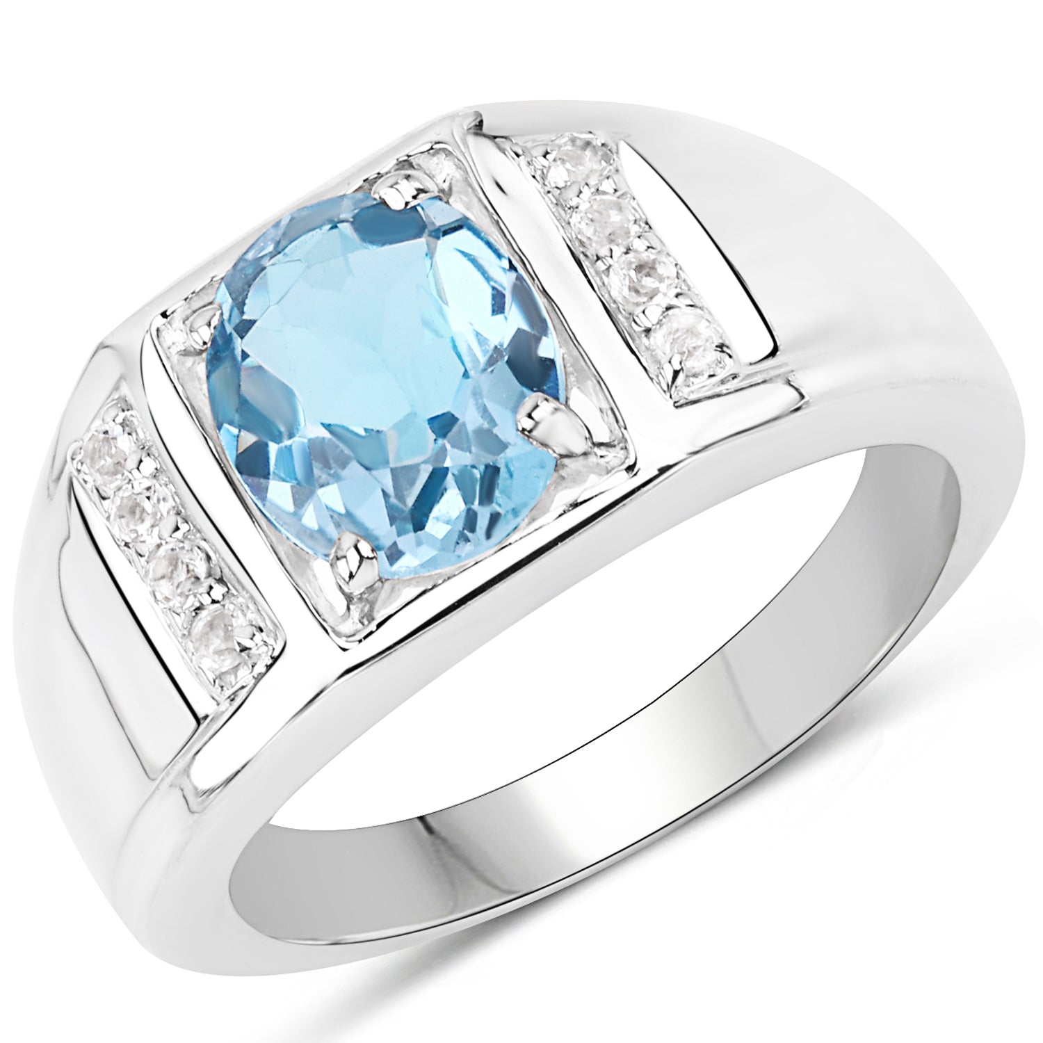 2.18 Carat Genuine London Blue Topaz and White Topaz .925 Sterling Silver Ring on sale at MyriadMart