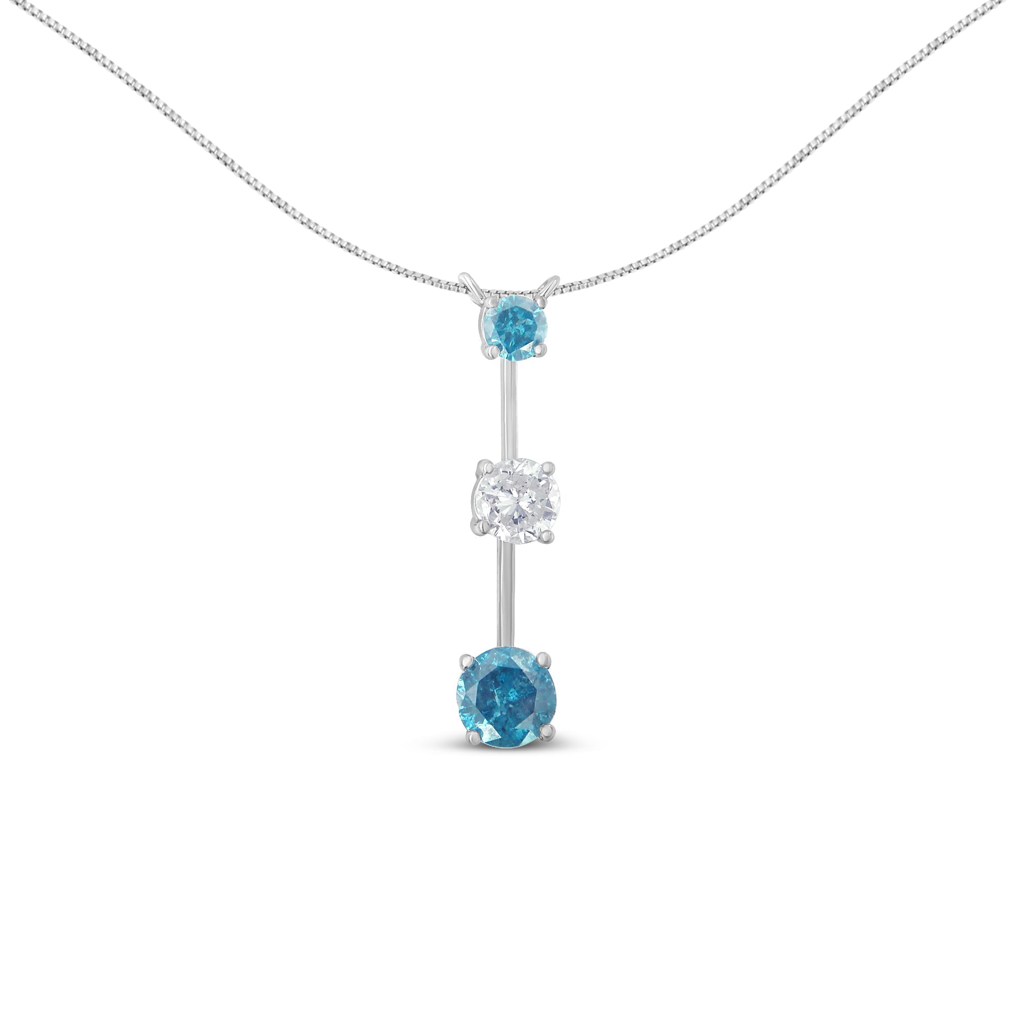 14K White Gold 1 1/2 cttw White and Treated Blue Diamond Pendant Necklace H-I, I1-I2 on sale at MyriadMart
