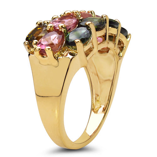 14K Yellow Gold Plated 4.58 Carat Genuine Multi Tourmaline .925 Sterling Silver Ring on sale at MyriadMart