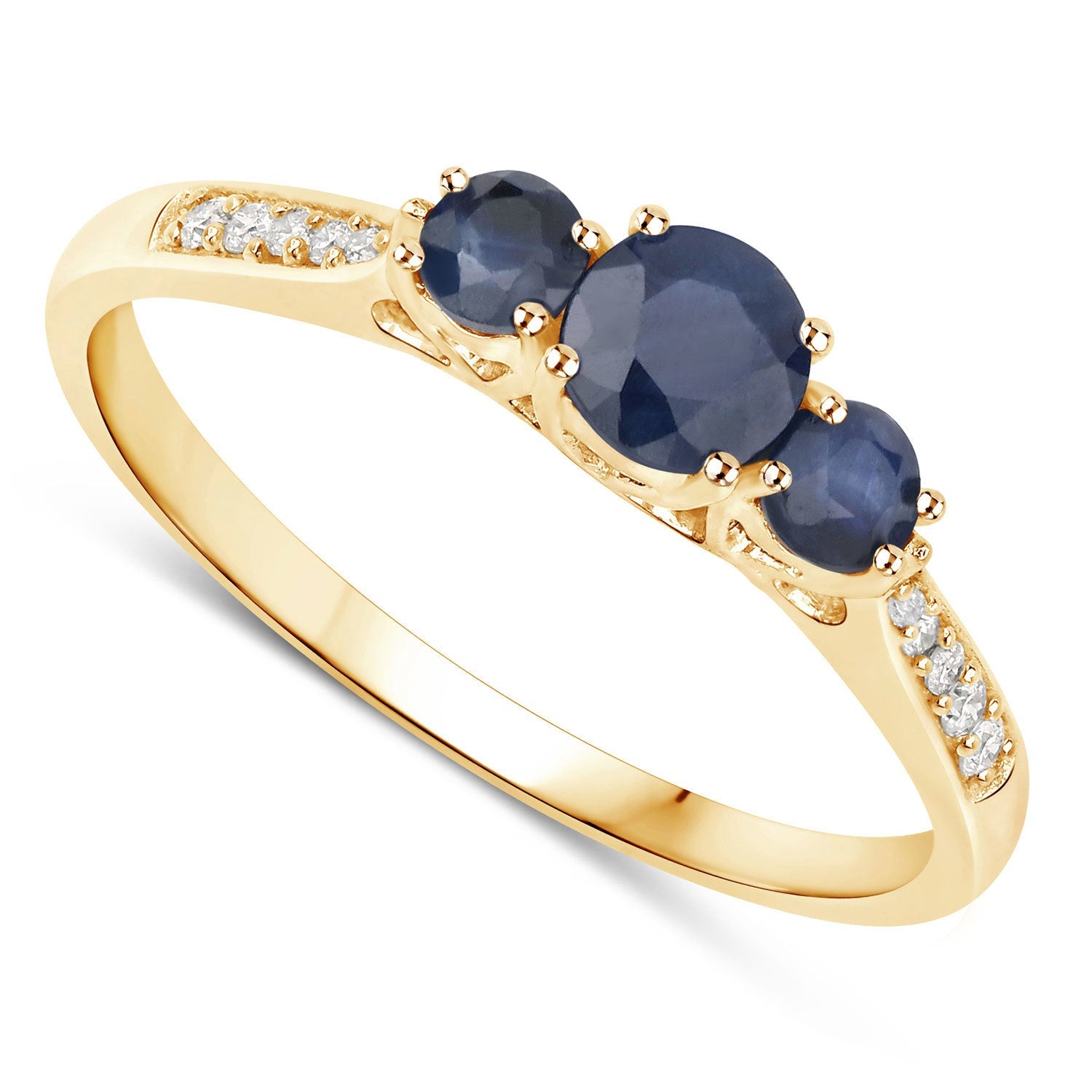 0.56 Carat Genuine Blue Sapphire and White Diamond 14K Yellow Gold Ring on sale at MyriadMart