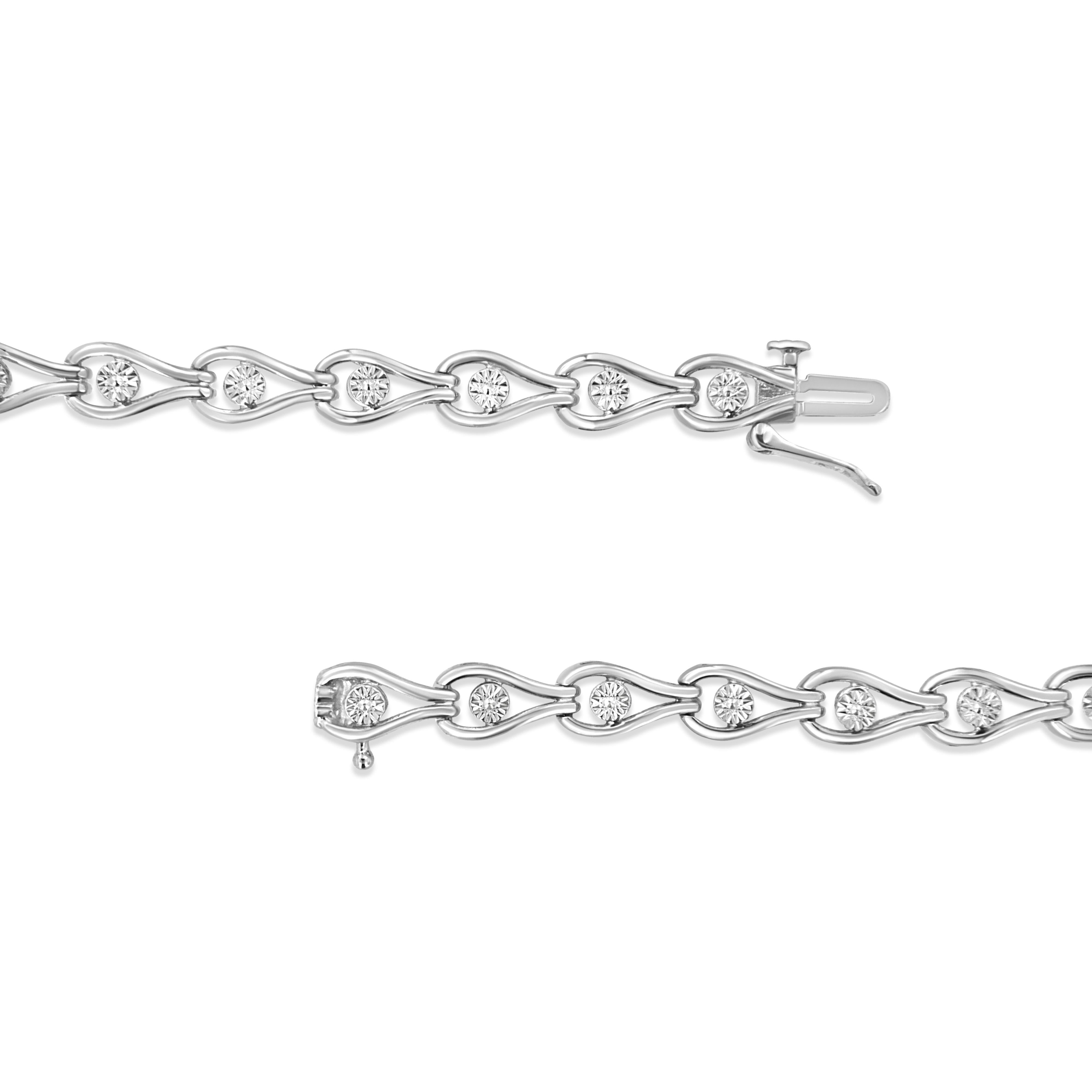 .925 Sterling Silver 1/10 Cttw Miracle-Set Diamond Pear Shape and Bezel Link Bracelet I-J Color, I3 Clarity - 7.25" on sale at MyriadMart