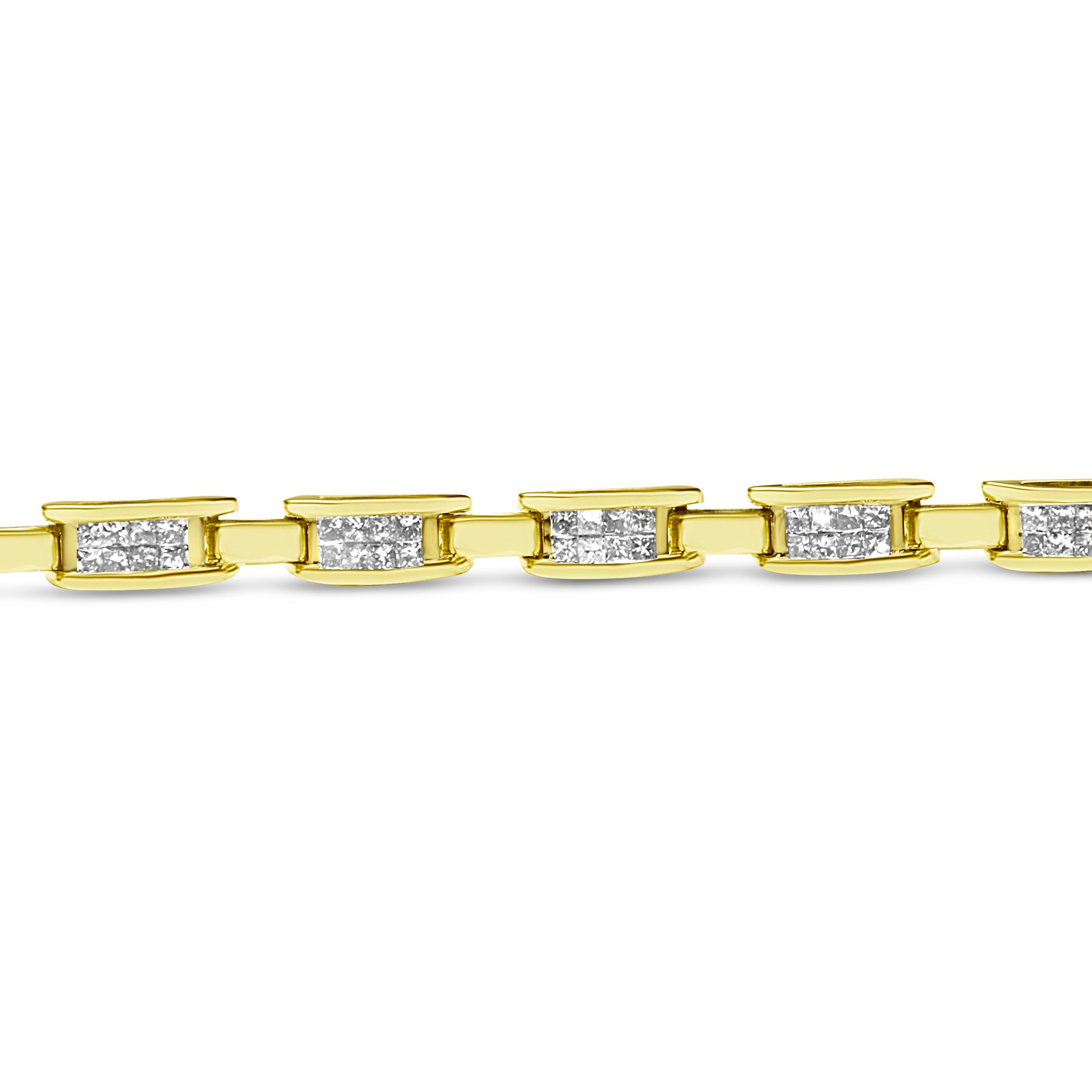 10K Yellow Gold 2.0 Cttw Invisible-Set Princess Cut Diamond Rectangular Link Bracelet I-J Color, SI2-I1 Clarity - 7" on sale at MyriadMart