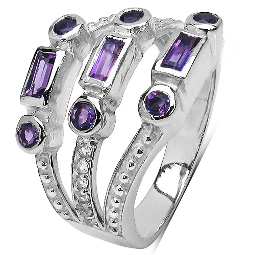 0.87 Carat Genuine Amethyst & White Topaz .925 Sterling Silver Ring on sale at MyriadMart