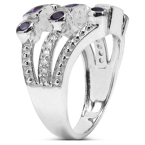 0.87 Carat Genuine Amethyst & White Topaz .925 Sterling Silver Ring on sale at MyriadMart