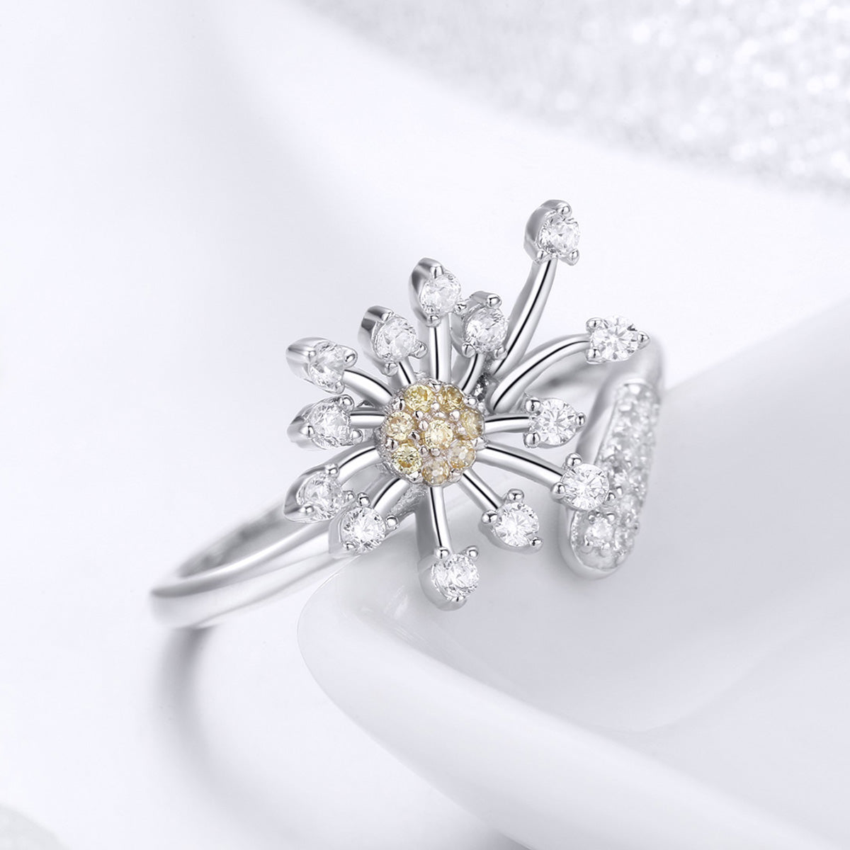 925 Sterling Silver Ring with Plated Platinum and Pavé Setting CZ on sale at MyriadMart