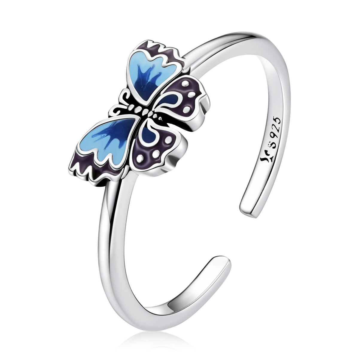 925 Sterling Silver Enamel Oxidized Silver Butterfly Rings on sale at MyriadMart