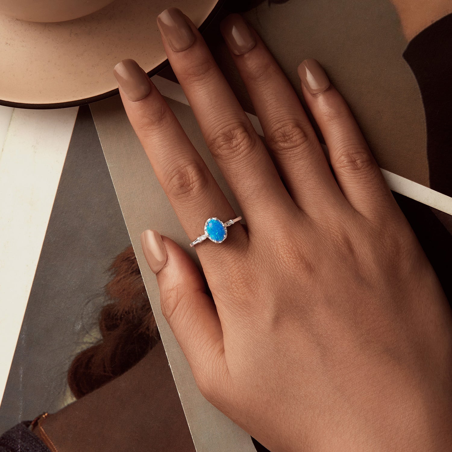 925 Sterling Silver Opal Rings in Size 6.0 with Pave Setting & Plated White Gold for Women on sale at MyriadMart