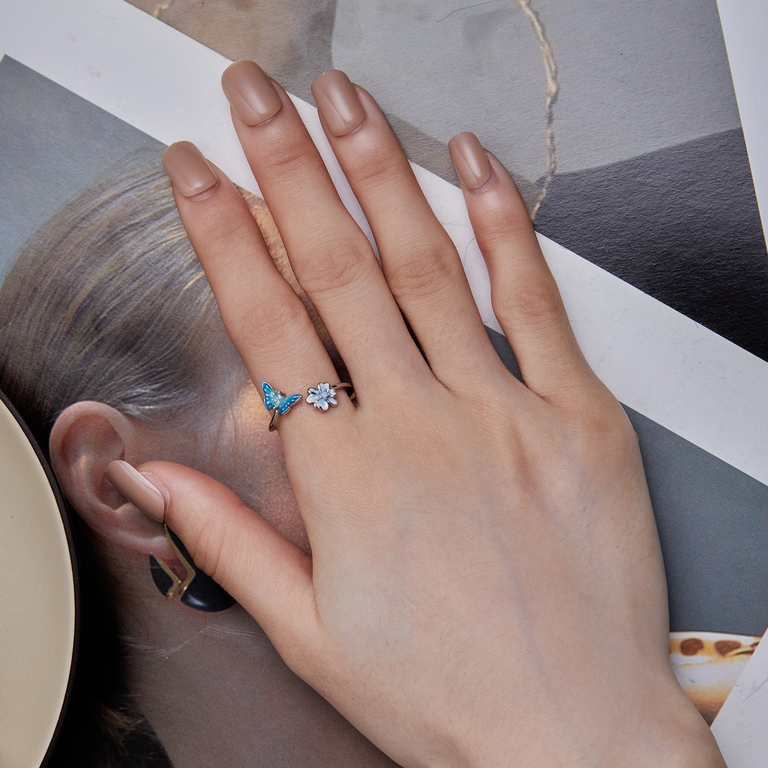 925 Sterling Silver Opal Nanometer Stone Plated Platinum Ring on sale at MyriadMart