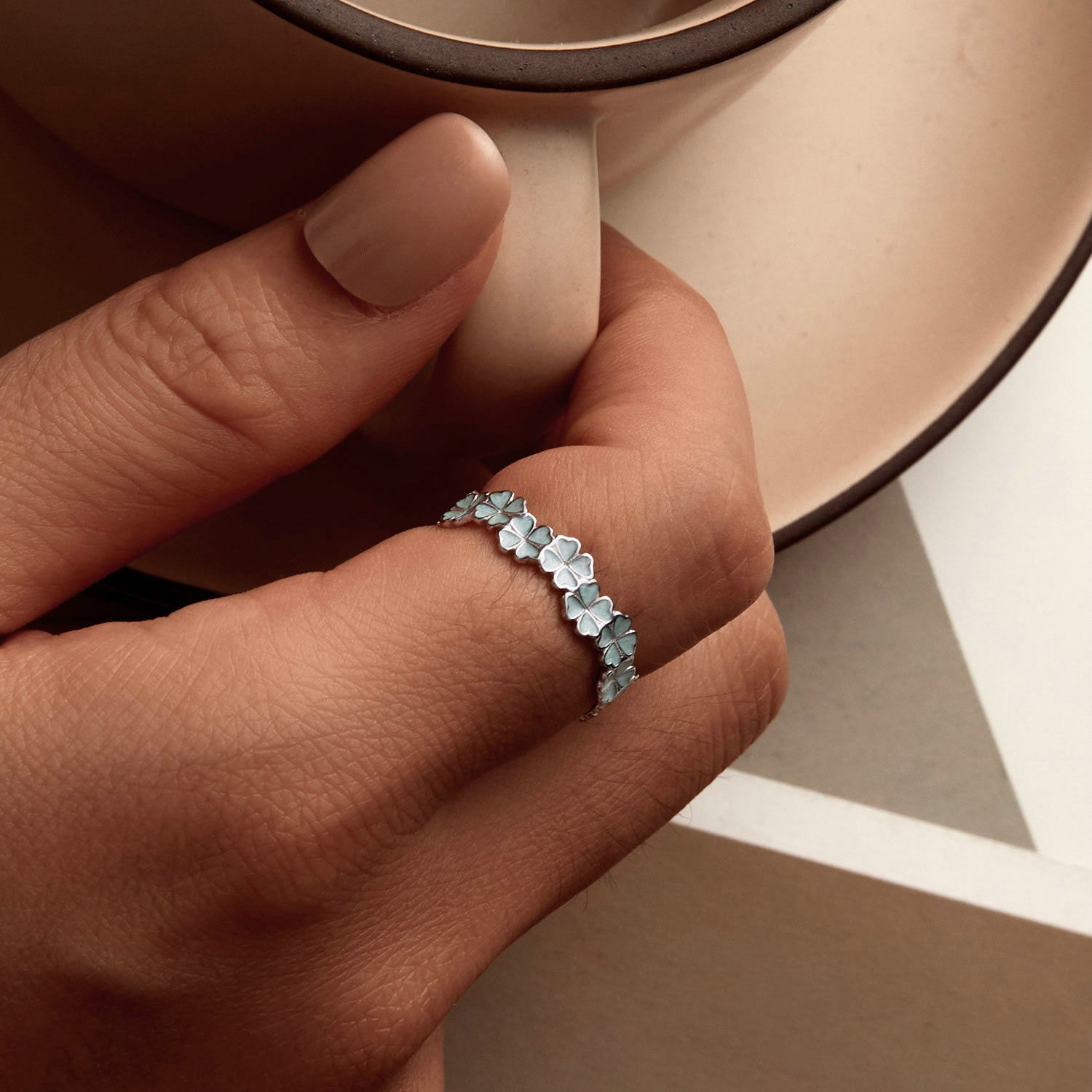 925 Sterling Silver Enamel and Platinum Plated Ring Size 6 for Women on sale at MyriadMart