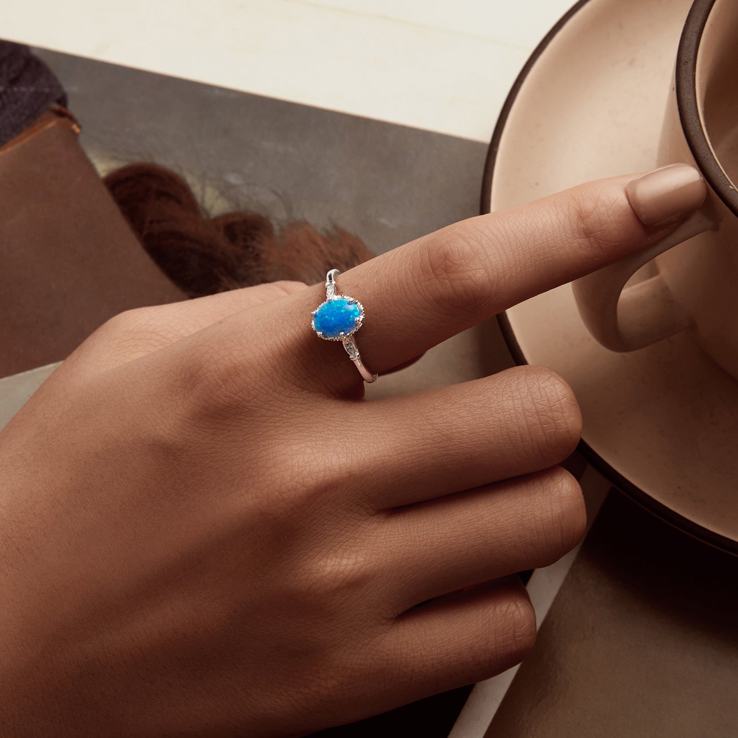 925 Sterling Silver Opal Rings in Size 6.0 with Pave Setting & Plated White Gold for Women on sale at MyriadMart