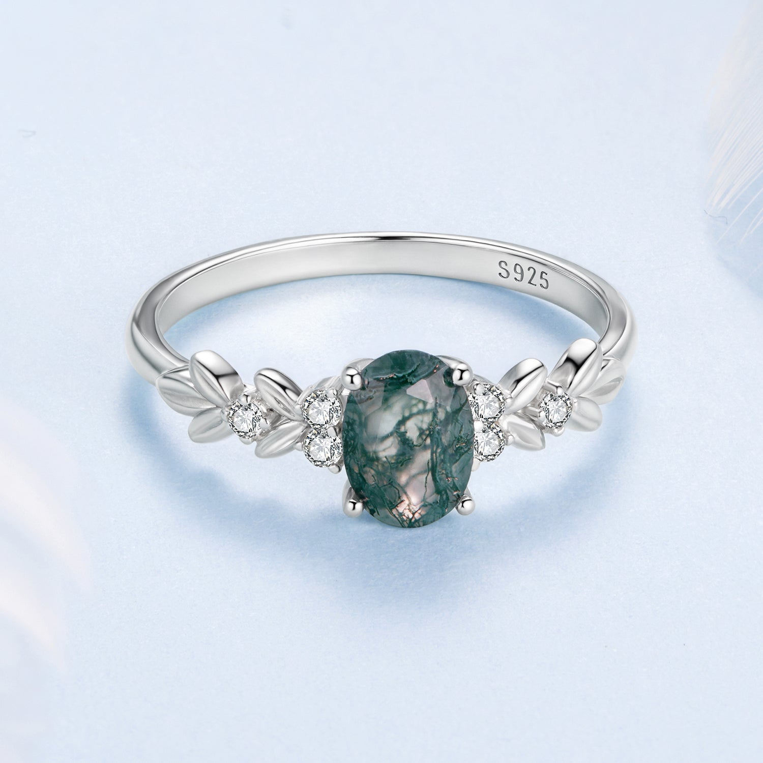 925 Sterling Silver Agate and CZ Pendant Ring Size 6 for Women on sale at MyriadMart