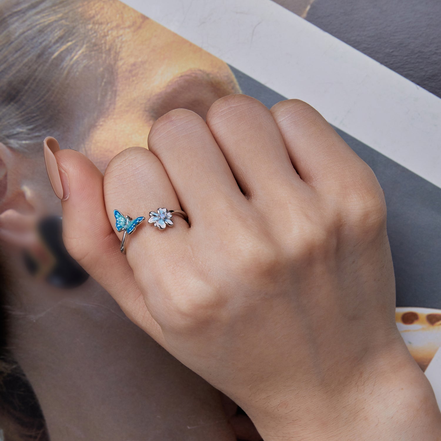 925 Sterling Silver Opal Nanometer Stone Plated Platinum Ring on sale at MyriadMart
