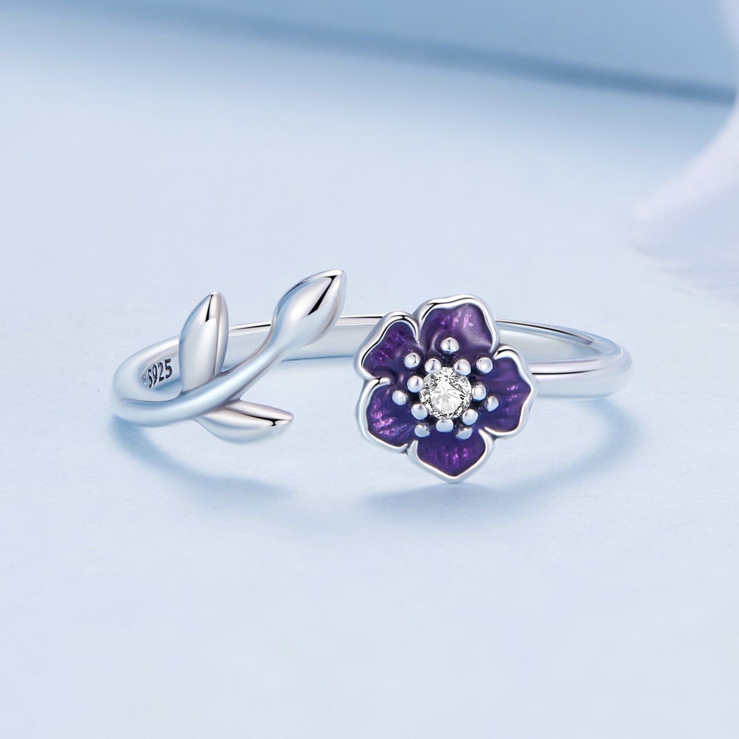 925 Sterling Silver Oxidized Flower Design Ring with Pavé Setting CZ on sale at MyriadMart