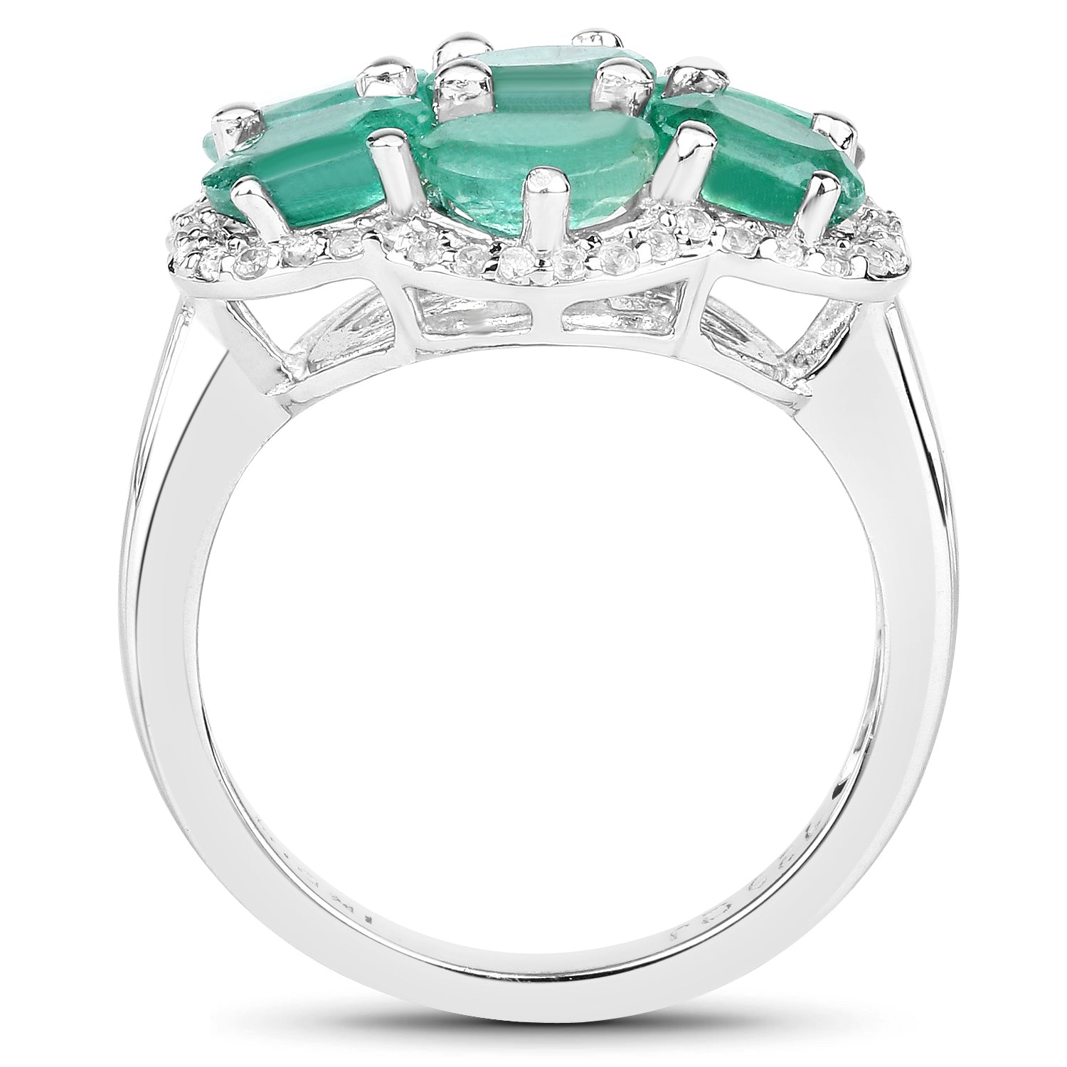 3.33 Carat Genuine Zambian Emerald and White Zircon .925 Sterling Silver Ring on sale at MyriadMart