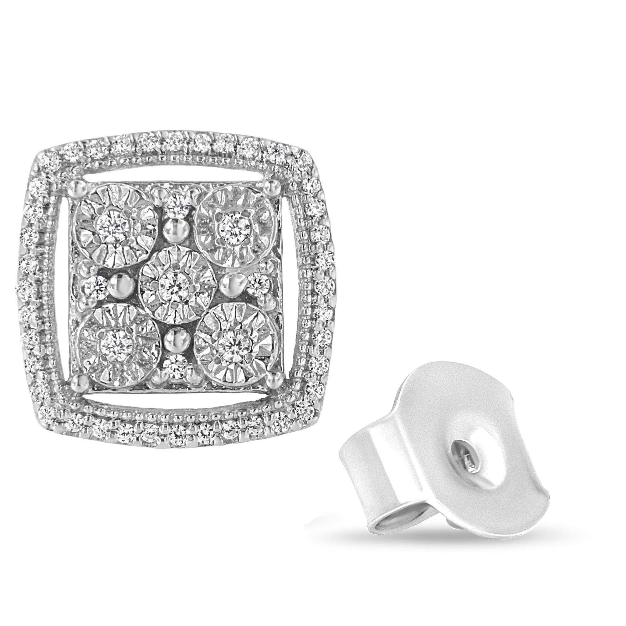 .925 Sterling Silver 3/8 Cttw Miracle Set Round Diamond Double Halo Cluster Earrings I-J Color, I2-I3 Clarity on sale at MyriadMart
