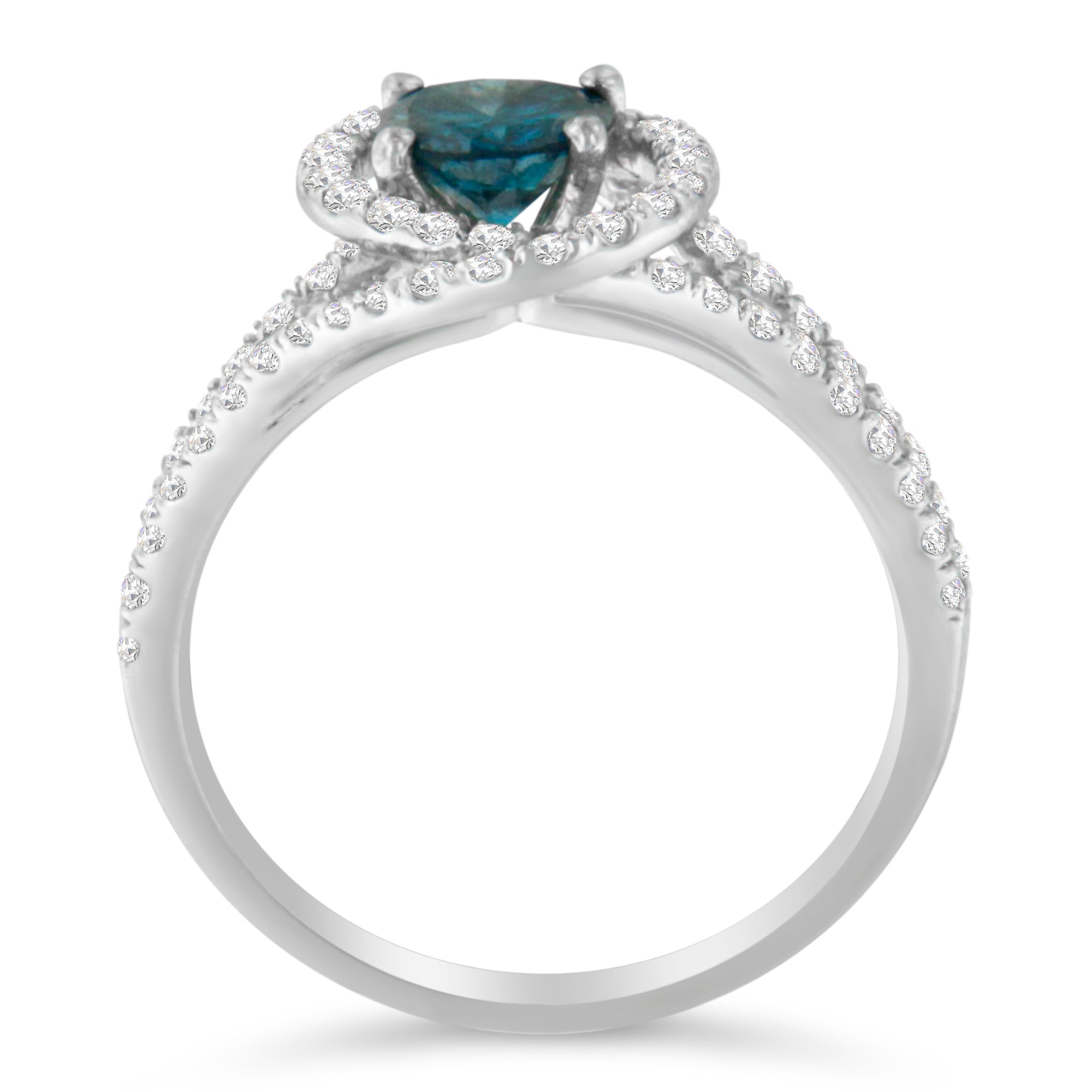 14K White Gold 1-1/3 Cttw White & Blue Diamond Interweaving Double Halo Cocktail Statement Ring G-H and Fancy Blue Color, SI2-I1 Clarity - Size 6 on sale at MyriadMart