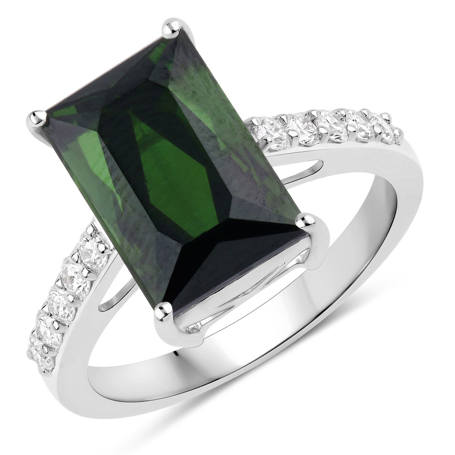 6.16 Carat Genuine Green Tourmaline and White Diamond 14K White Gold Ring on sale at MyriadMart