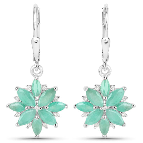 2.92 Carat Genuine Emerald and White Diamond .925 Sterling Silver Earrings on sale at MyriadMart