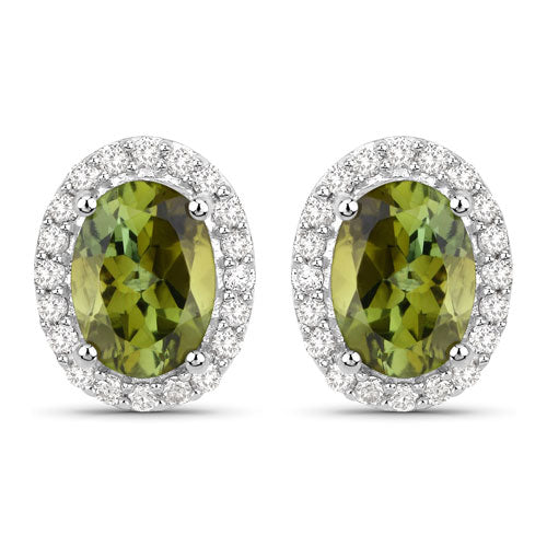 1.92 Carat Genuine Green Tourmaline and White Diamond 14K White Gold Earrings on sale at MyriadMart