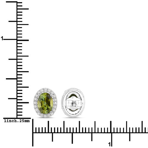 1.92 Carat Genuine Green Tourmaline and White Diamond 14K White Gold Earrings on sale at MyriadMart