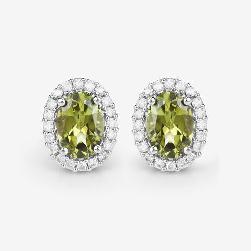 1.92 Carat Genuine Green Tourmaline and White Diamond 14K White Gold Earrings on sale at MyriadMart