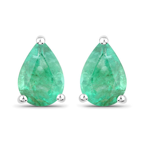 1.30 Carat Genuine Zambian Emerald 14K White Gold Earrings on sale at MyriadMart