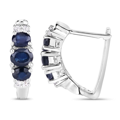 1.66 Carat Genuine Blue Sapphire and White Topaz .925 Sterling Silver Earrings on sale at MyriadMart