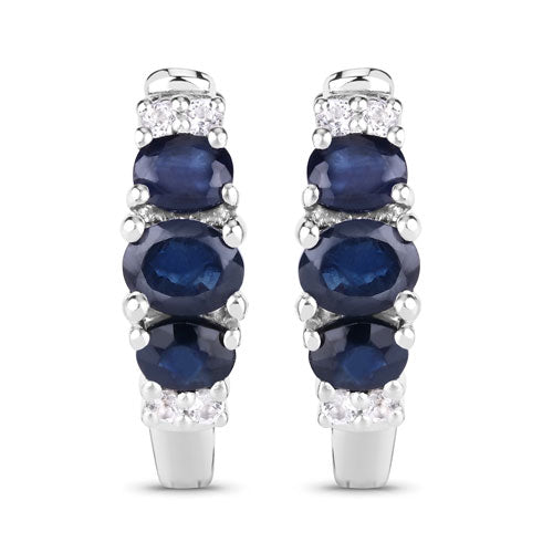 1.66 Carat Genuine Blue Sapphire and White Topaz .925 Sterling Silver Earrings on sale at MyriadMart