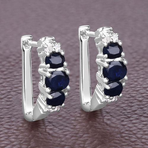1.66 Carat Genuine Blue Sapphire and White Topaz .925 Sterling Silver Earrings on sale at MyriadMart