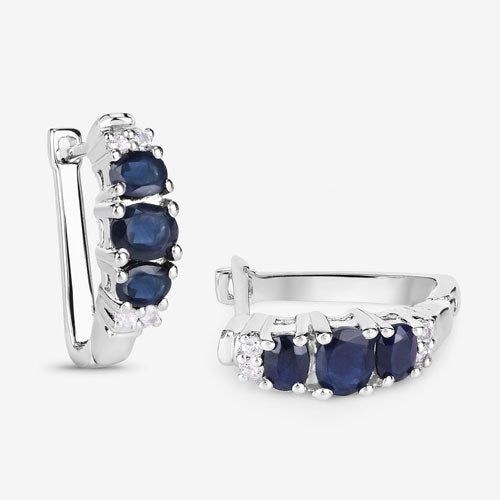 1.66 Carat Genuine Blue Sapphire and White Topaz .925 Sterling Silver Earrings on sale at MyriadMart