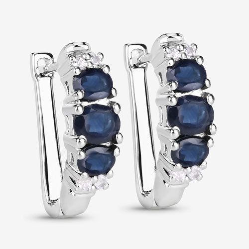 1.66 Carat Genuine Blue Sapphire and White Topaz .925 Sterling Silver Earrings on sale at MyriadMart