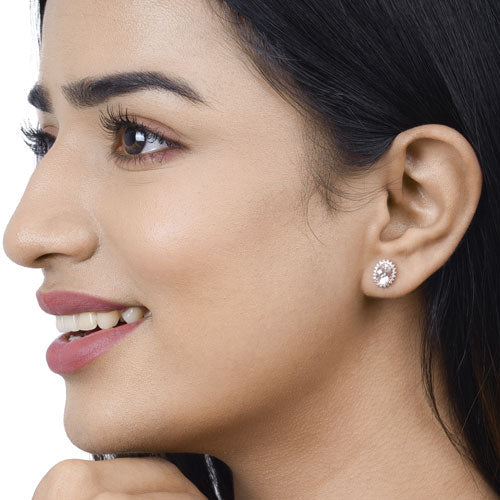 1.61 Carat Genuine Morganite and White Diamond 14K Rose Gold Earrings on sale at MyriadMart