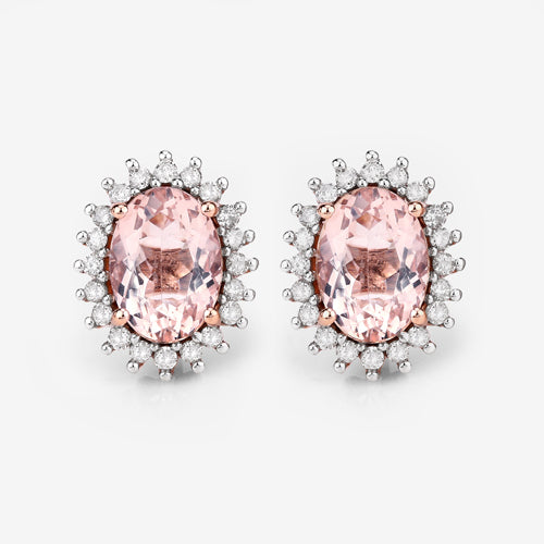 1.61 Carat Genuine Morganite and White Diamond 14K Rose Gold Earrings on sale at MyriadMart