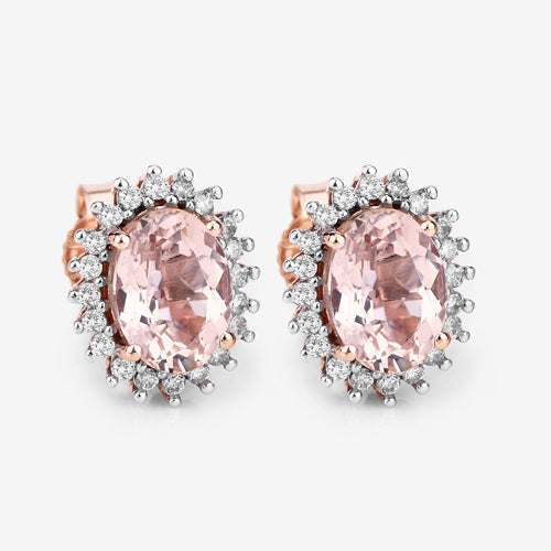 1.61 Carat Genuine Morganite and White Diamond 14K Rose Gold Earrings on sale at MyriadMart