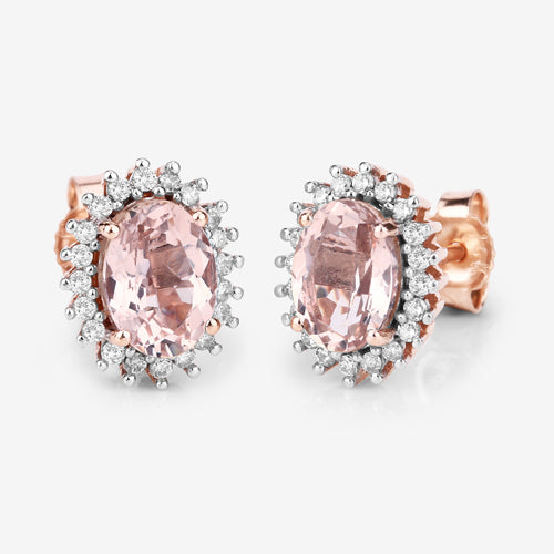 1.61 Carat Genuine Morganite and White Diamond 14K Rose Gold Earrings on sale at MyriadMart