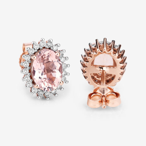 1.61 Carat Genuine Morganite and White Diamond 14K Rose Gold Earrings on sale at MyriadMart