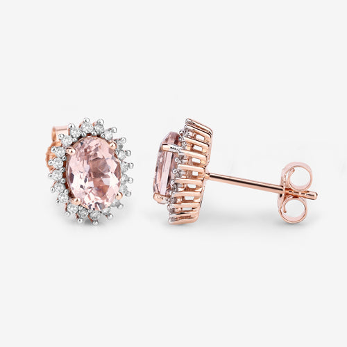 1.61 Carat Genuine Morganite and White Diamond 14K Rose Gold Earrings on sale at MyriadMart