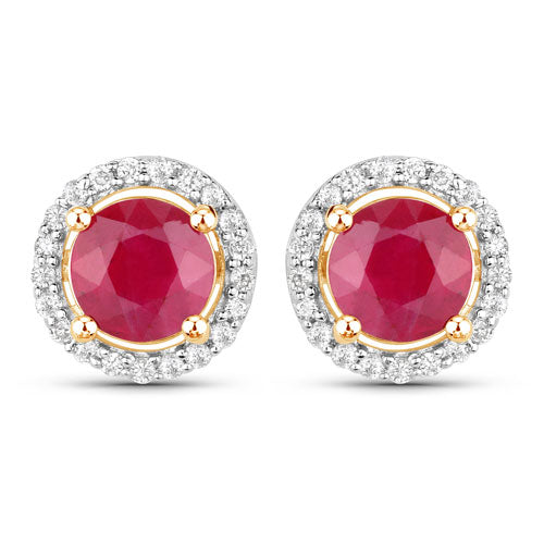 1.22 Carat Genuine Ruby and White Diamond 14K Yellow Gold Earrings on sale at MyriadMart