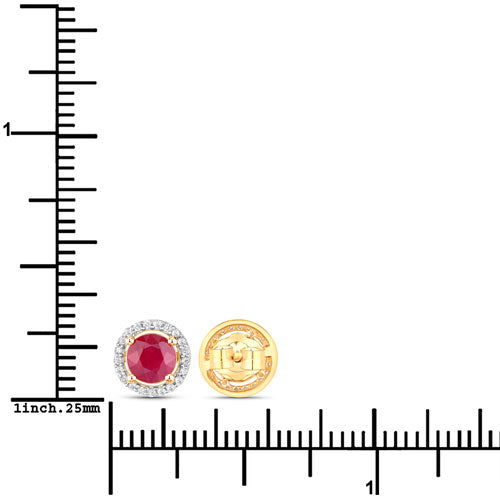 1.22 Carat Genuine Ruby and White Diamond 14K Yellow Gold Earrings on sale at MyriadMart