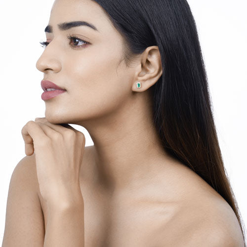 0.91 Carat Genuine Zambian Emerald and White Diamond 14K Yellow Gold Earrings on sale at MyriadMart