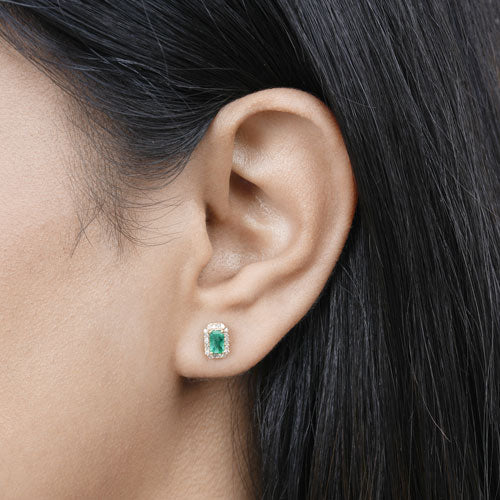 0.91 Carat Genuine Zambian Emerald and White Diamond 14K Yellow Gold Earrings on sale at MyriadMart