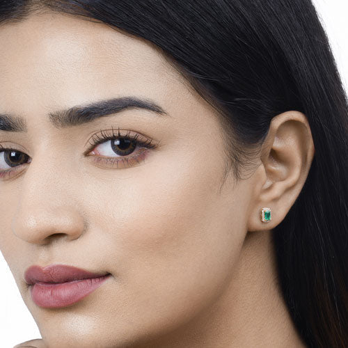 0.91 Carat Genuine Zambian Emerald and White Diamond 14K Yellow Gold Earrings on sale at MyriadMart