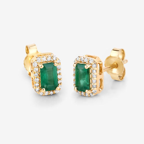 0.91 Carat Genuine Zambian Emerald and White Diamond 14K Yellow Gold Earrings on sale at MyriadMart