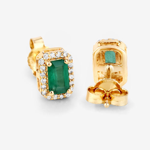 0.91 Carat Genuine Zambian Emerald and White Diamond 14K Yellow Gold Earrings on sale at MyriadMart