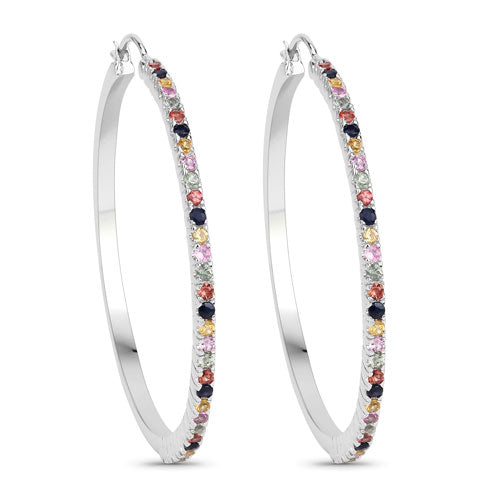 2.24 Carat Genuine Multi Sapphire .925 Sterling Silver Earrings on sale at MyriadMart