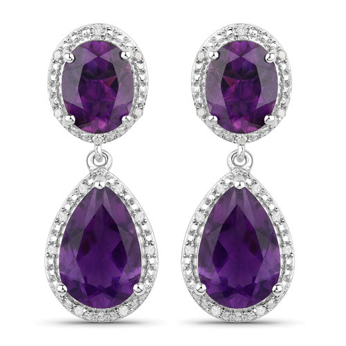8.45 Carat Genuine Amethyst and White Diamond .925 Sterling Silver Earrings on sale at MyriadMart
