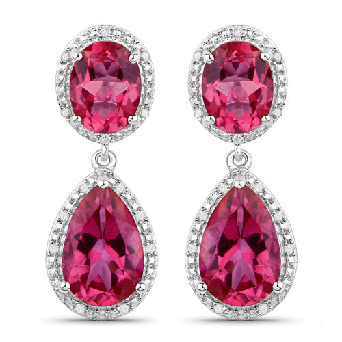 11.35 Carat Genuine Pink Topaz and White Diamond .925 Sterling Silver Earrings on sale at MyriadMart