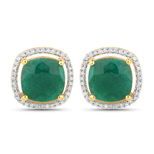 4.40 Carat Dyed Emerald and White Diamond .925 Sterling Silver Earrings on sale at MyriadMart