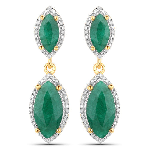 4.21 Carat Dyed Emerald and White Diamond .925 Sterling Silver Earrings on sale at MyriadMart