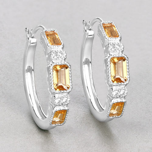 2.88 Carat Genuine Citrine and White Topaz .925 Sterling Silver Earrings on sale at MyriadMart